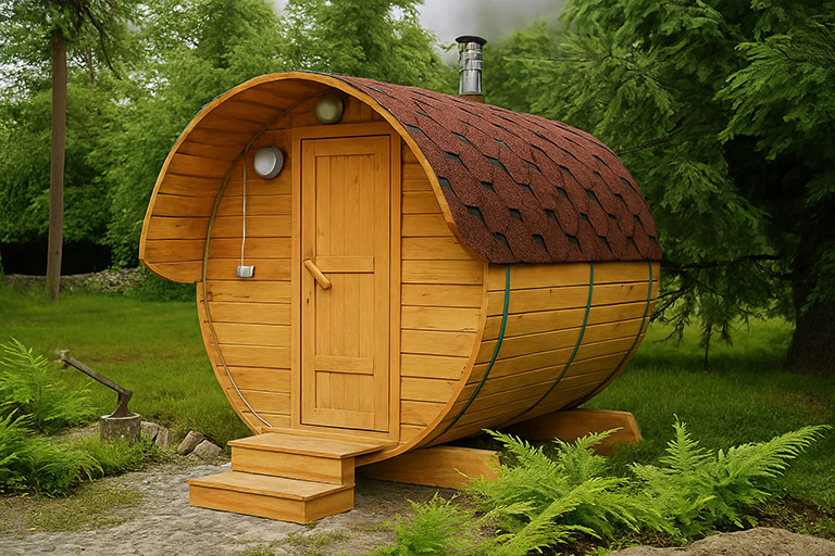 Баня-бочка 2 метра с козырьком