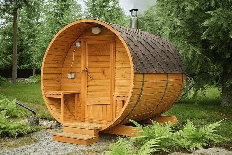 Баня-бочка 2 метра с террасой