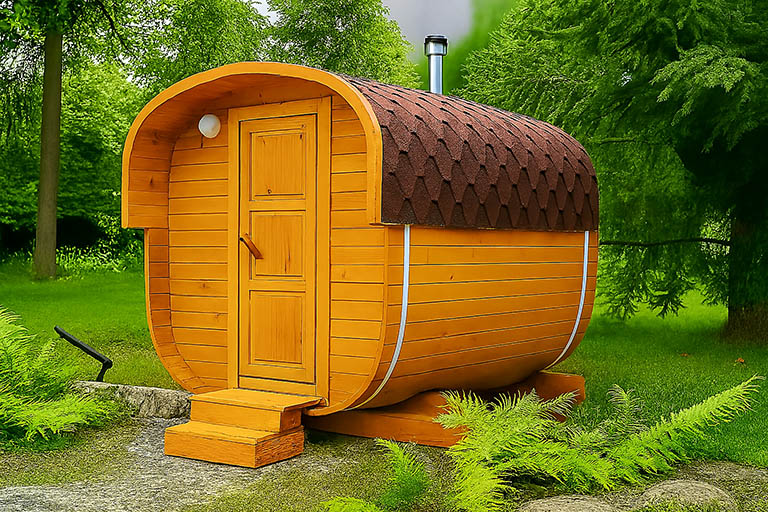 Баня квадро-бочка 2 метра с козырьком