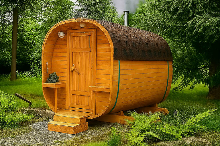 Баня квадро-бочка 2 метра с террасой